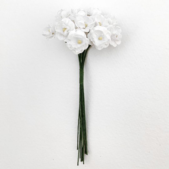 12 White Paper Flower Blossoms ~ 5/8"